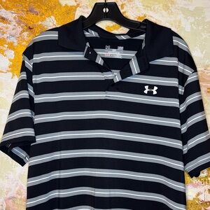 Under Armour Men's Polo with Black and Gray Stripes Large